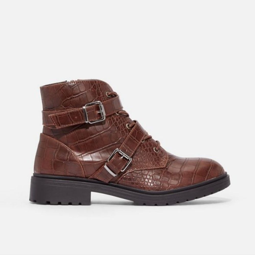 Crocia Biker Boots Faux Alligator